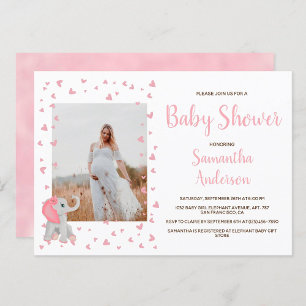 Invitation Bébé Eléphant bleu rose Baby shower floral Photo