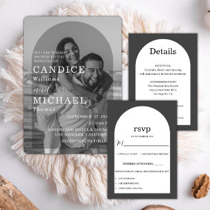 Invitation Mariage photo moderne élégant noir et blanc Arc