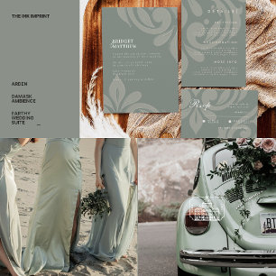 Invitation Earthy Olive de savoureux classique Mariage damass