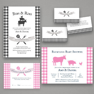 Invitation BBQ Baby shower Russe Vintage gris plat