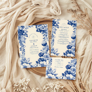 Invitation Mariage Floral Toile bleu vintage