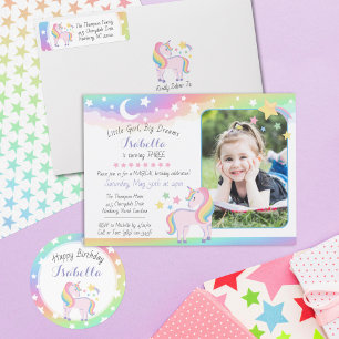 Sticker Rond Rainbow Stars & Magical Unicorn Joyeux anniversair
