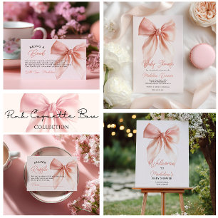 Invitation Coquette Rose Bleu Cute Baby shower fille Bow