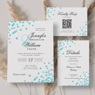 Menu Mariage de script romantique Confetti Turquoise