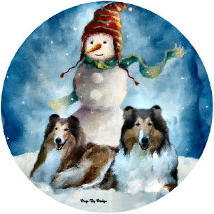 Cartes Pour Fêtes Annuelles Rough Collie avec Snowman Christmas