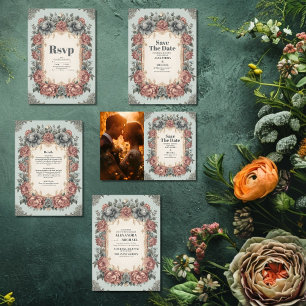 Invitation Tout En Un Vintage Dusty Bleu Art Nouveau Victorien Mariage