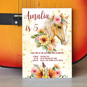 Invitation White horse pink flowers cowgirl birthday party