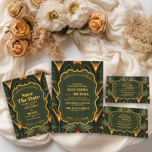 Carte De Remerciements Photo Elegant Mariage géométrique Art Déco