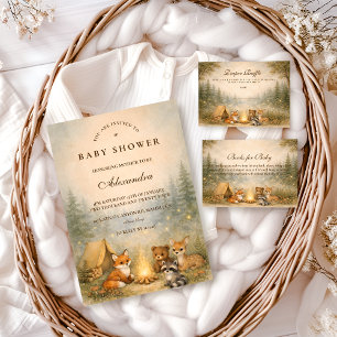 Invitation Baby Shower au Feu de Camp en Forêt