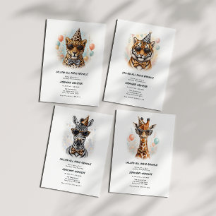 Invitation Animaux de Fête Léopard Drôle Anniversaire Enfants