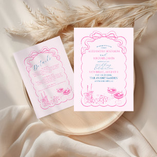 Cartons Réponse Funky Retro tiré à la main Mariage de tour Champag