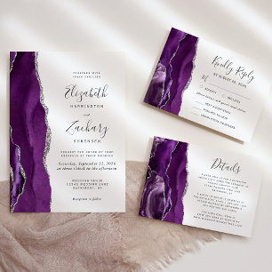 Carte D'accompagnement Détails de mariage en agate argentée violette mode