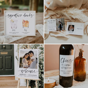 Affiche signature moderne boissons signet mariage