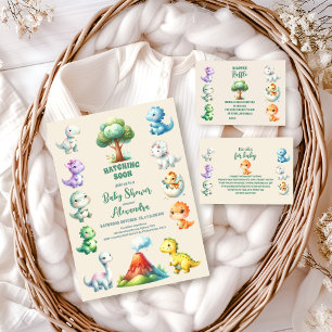 Carte D'accompagnement Dinosaure Oeuf mignon Aquarelle Bébé Diapper Raffl