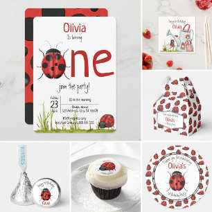 Cute Girly LadyBug 5e Anniversaire Invitation