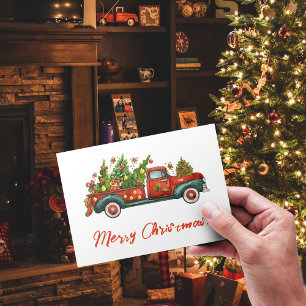 Cartes Pour Fêtes Annuelles Joyeux Noël Arbre de Camion Rouge Bonne année
