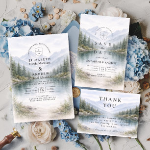 Carte De Remerciements Paysage de mariage minimaliste de forêt de pins