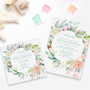 Invitation Baby shower d'aquarelle virtuelle Floral