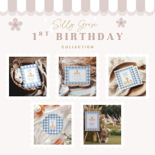 Invitation Dindon Bleu à Carreaux 1er Anniversaire