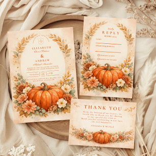 Carte De Remerciements Mariage de mariage rustique de citrouille florale 
