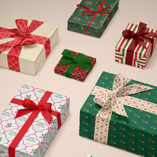 Ruban En Satin Red Scallop Holly Branch et Berries Noël