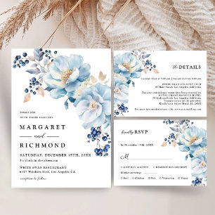Carte D'accompagnement Dusty Blue Floral Winter Wedding Détail