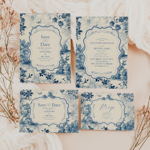 Invitation Tout En Un Victorian Dusty Blue French Toile Mariage