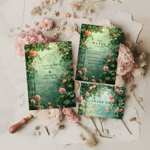 Carte De Remerciements Porte de jardin de roses enchantées pour mariage