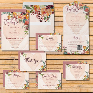 Floral Boho Heart Peach Faire-part de mariage