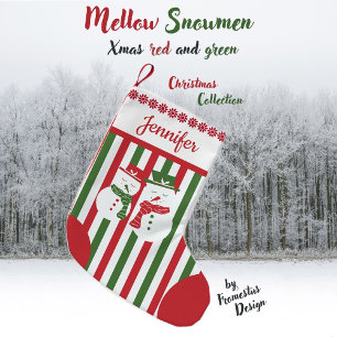 Petite Chaussette De Noël Bonhommes de neige Mellow - Noël rayures rouges bl