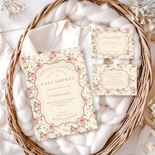 Invitation Douce Baby Shower Florale Héritage Teintée de Rose