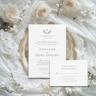 Invitation Olivia Classic Grey Monogram Mariage catholique