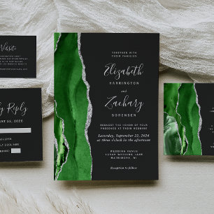 Invitation Chasseur moderne vert Argent Agate Mariage foncé