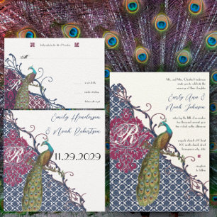 Invitation Rustique Musical Peacock Birdcage Mariage de plume