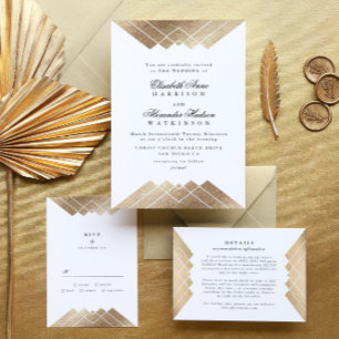 Géométrique Black Gold Gatsby Wedding RSVP