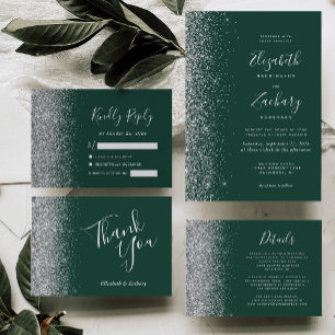 Carte Parties scintillant d'argent Emerald Mariage Merci