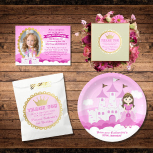 Sticker Rond Fairytale Princess Girl Anniversaire Merci rose