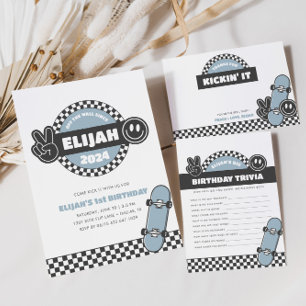 Carte De Correspondance À damiers Skateboard Super Hippie Birthday