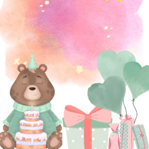 Assiette de fête d'anniversaire ours aquarelle pas