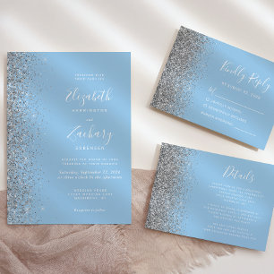 Invitation Pastel Baby Blue Parties scintillant en argent Fai