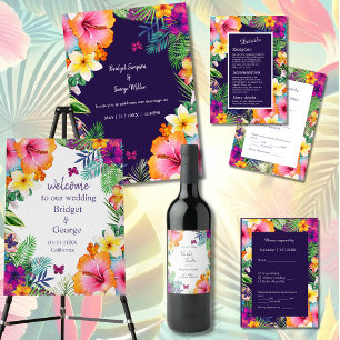 Panneau En Acrylique Coloré tropical Floral Frosted Mariage Bienvenue