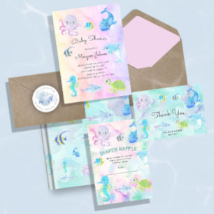 Carte D'accompagnement Mignonne sous le Baby shower d'aquarelle de mer