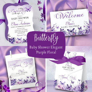 Invitation Baby shower papillon Élégant violet Floral
