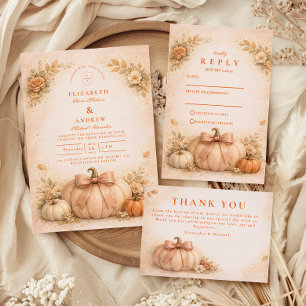 Carte De Remerciements Mariage d'automne à la citrouille à noeud coquet