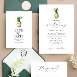 Invitation à un mariage d'ananas en aquarelle simp