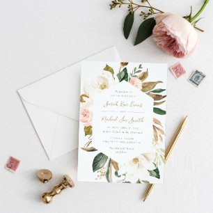 Invitation Floral Elegant Magnolia Blush Neutral Rehearer