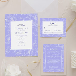 Invitation Élégant Périwinkle Floral fait main Mariage modern