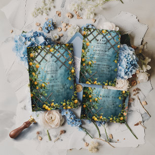 Invitation Jardin de mariage aux fleurs d'agrumes bleu-vert