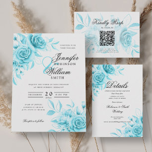 Carte D'accompagnement Romantic Floral Turquoise Détails Mariage