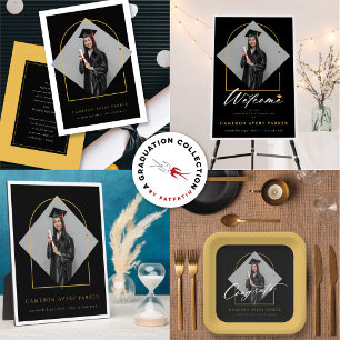 Étiquettes Pour Bouteilles De Vin Mousseux Arch Tassels Minimaliste Frame Photo Graduation
